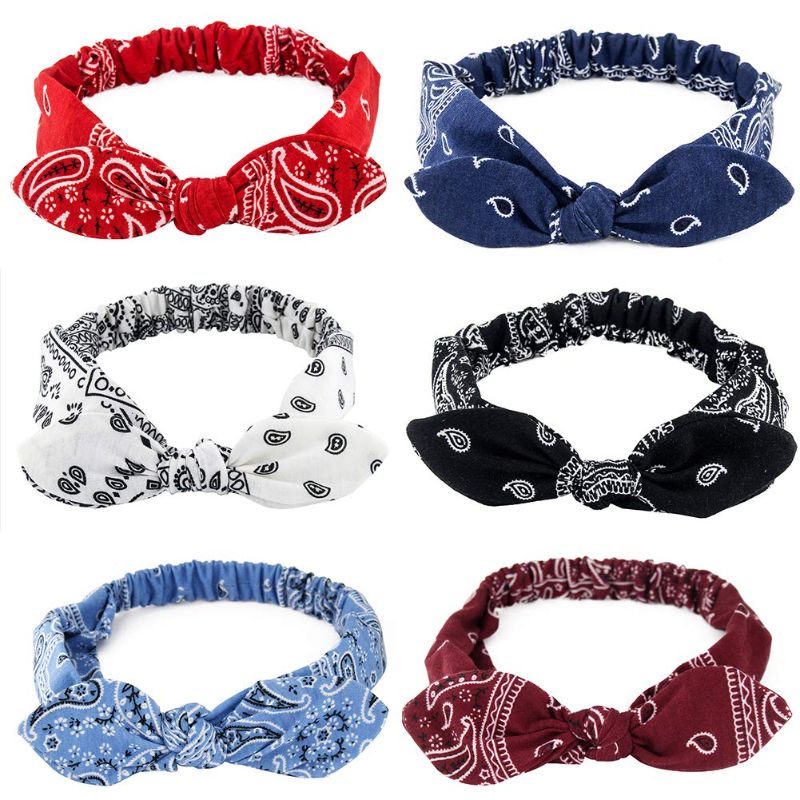 Photo 1 of 6 Pack Elastic Paisley Bandana Knot Headbands Rabbit Ear Bow Headband Turban Headwraps Hair Band for Women Girls