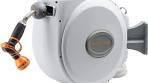 Photo 1 of Giraffe Tools CW20 Retractable Garden Hose Reel 5/8" x 65 ft Heavy Duty Water Hose Reel, Swivel Bracket, Any Length Lock, 65ft, Light Grey***USED***MISSING WALL MOUNT**** 