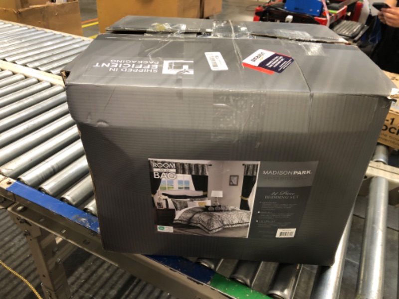 Photo 1 of Madison Park Essentials Michelle 24-Piece Room in A Bag Comforter Set-Satin Jacquard, All Season Luxury Bedding, Sheets, Decorative Pillows and Curtains, Valance, Black Queen(90"x90") Black Queen (90 in x 90 in)