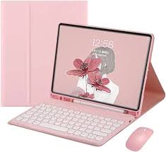 Photo 1 of Galaxy Tab A8 10.5 Inch 2022 Model (SM-X200/X205/X207) Case with Keyboard and Mouse Combo,Circle Keys Detachable Magnet Wireless Bluetooth Keyboard Slim Stand Cover with S Pen Holder (Pink)
