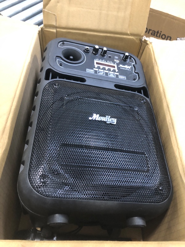 Photo 3 of ***FOR PARTS***Moukey Karaoke Machine, Outdoor Speaker with Echo/Treble/Bass Adjustment, Small PA System, Portable Bluetooth Speaker with LED Light, Supports Wired/Wireless Microphone/TWS/REC/AUX IN/MP3/USB/TF/FM