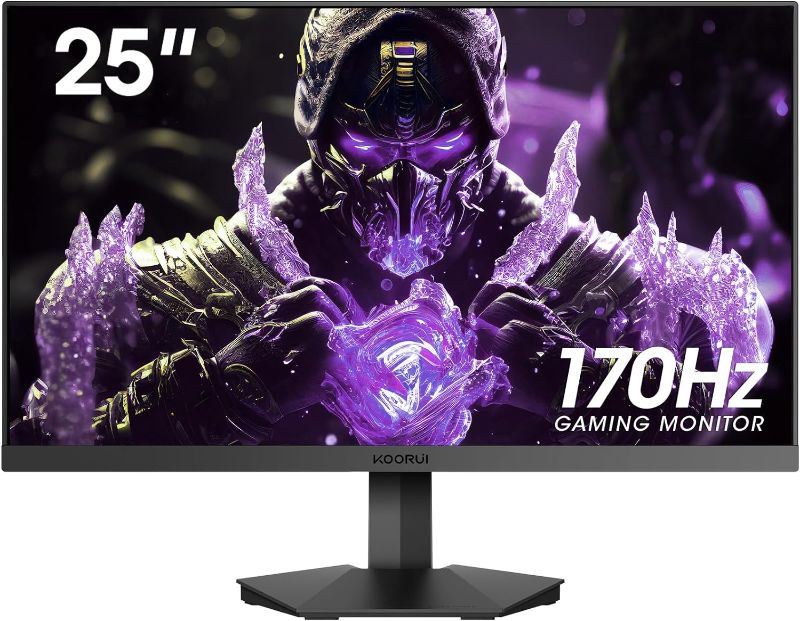 Photo 1 of KOORUI 25E3A 25-inch Gaming Monitor, 170Hz FHD 1080p Monitor, 1ms GTG, Adaptive G-Sync, FreeSync Premium, 3 Sides Frameless, HDMI x 2, DisplayPort, Black
