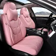 Photo 1 of Car Seat Covers Pink, Universal Front Pair Seat Covers for Cars, Waterproof Leatherette Auto Seat Protectors with Head Pillow, Car Seat Cushions Fit for Most Sedans SUV Pick-up Truck