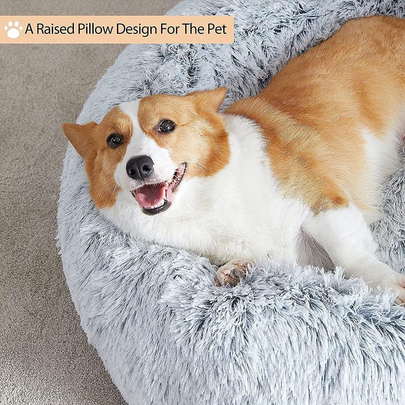 Photo 1 of Calming Dog Bed Cat Bed Donut, Faux Fur Pet Bed Self-Warming Donut Cuddler, Comfortable Round Plush Dog Beds 