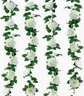 Photo 1 of  4Pcs 32.5FT White Flower Garland Fake Vines Faux Artificial Floral Garland for Wedding Decortions Hanging Rose Ivy for Arch Garden Ceremony Background Outdoor Wall Decor