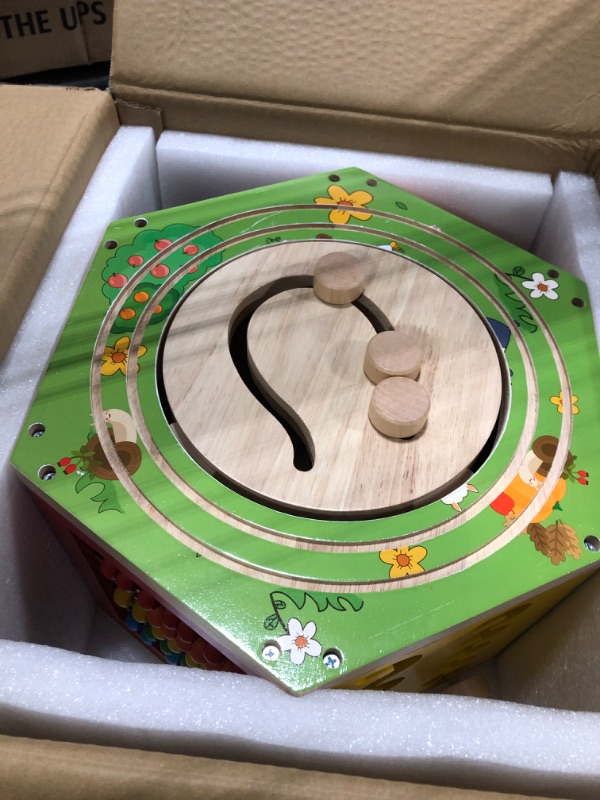 Photo 1 of ***not exact***TOOKYLAND 5 in 1 Activity Center,Wooden Large Activity Play Cube 23"X13.5"X13.5",Wooden Learning Puzzle Toy for Toddlers, with Animal Friends, Shapes, Mazes, Shape Sorter