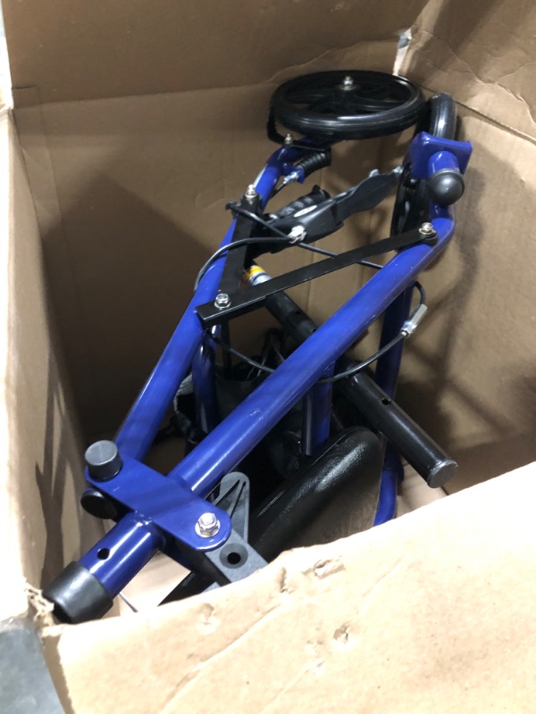 Photo 3 of Drive Medical 10257BL-1 4 Wheel Rollator Walker With Seat, Steel Rolling Walker, Height Adjustable, 7.5" Wheels, Removable Back Support, 300 Pound Weight Capacity, Blue