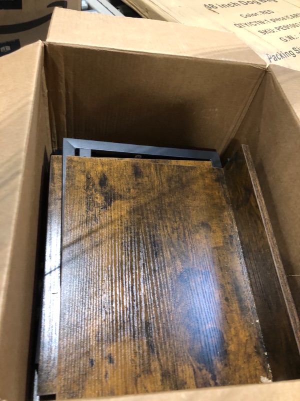 Photo 1 of LELELINKY 3 Tier End Table, Record Player Stand with Storage Up to 100 Albums, Industrial Tall Side Tables, Turntable Stand for Vinyl Storage, Brown Records Player Holder Shelf for Living Room Bedroom 1 Pack Brown