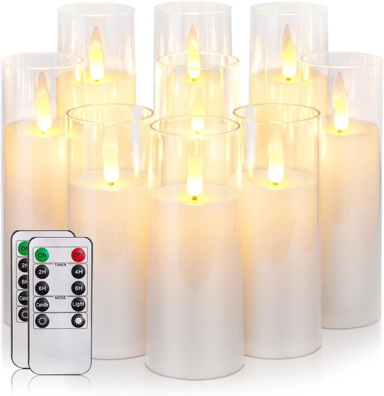 Photo 1 of Homemory Pure White Acrylic Flameless Candles, LED Candles, Battery Operated Candles with Remote Control and Timer, Fake Electric Candles, Wedding, Home Decor, Set of 9
