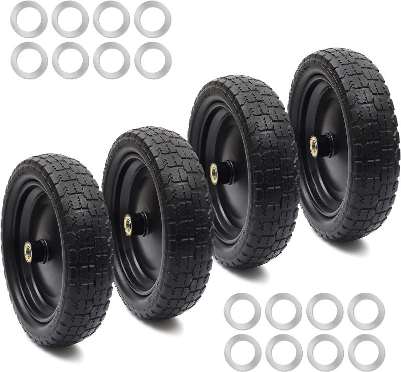 Photo 1 of (4-Pack) 13" Flat Free Tire and Wheel - with 5/8" Axle Bore Hole, 2.17" Offset Hub - 13 lnch Solid Wheels Compatible with Garden wagon Cart,Hand Trucks,Utility Cart and Lawnmower Yard Trailers