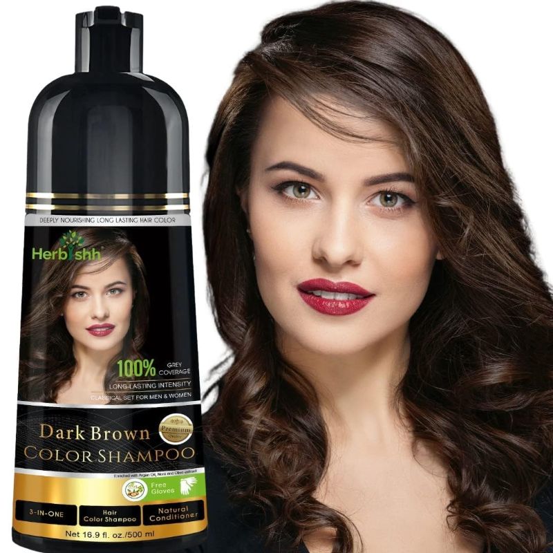 Photo 1 of Herbishh Hair Color Shampoo for Gray Hair – Magic Hair Dye Shampoo – Colors Hair in Minutes–Long Lasting–500 Ml–3-In-1 Hair Color–Ammonia-Free (Dark Brown