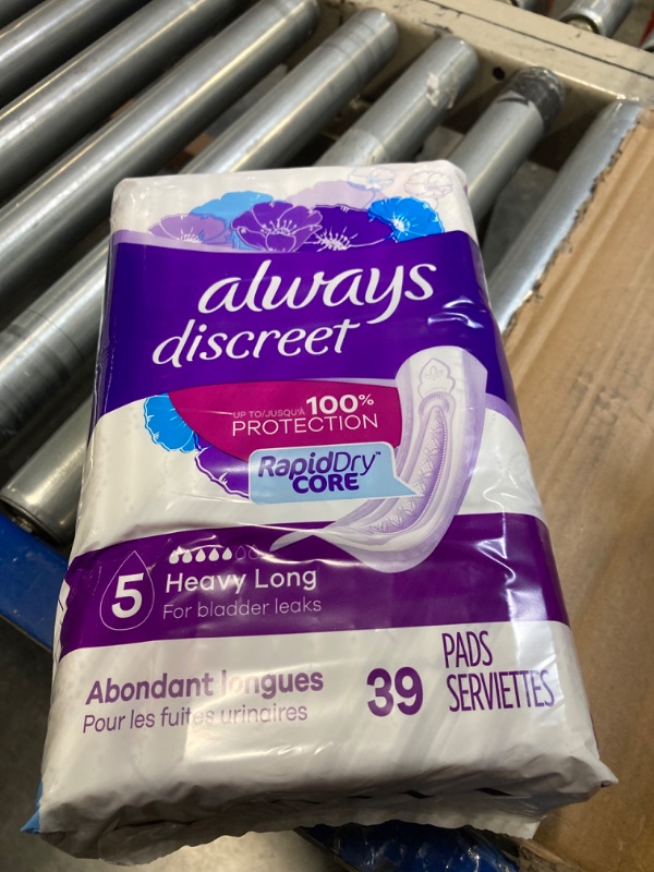 Photo 1 of Always Discreet Adult Incontinence & Postpartum Pads For Women, Size 5, Heavy Absorbency, Long Length, 39 Count