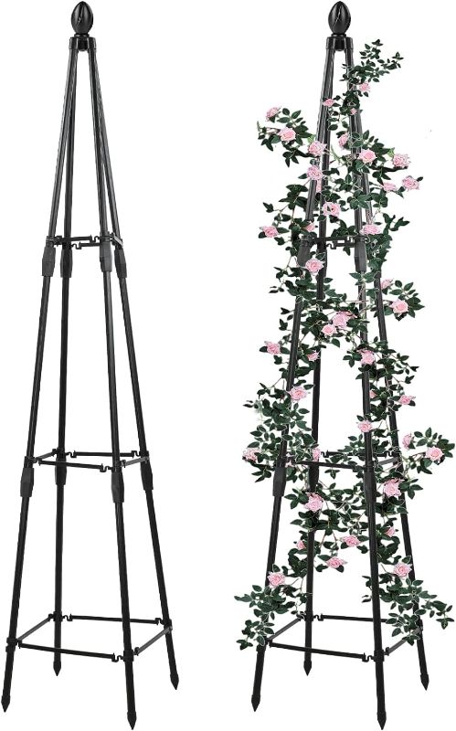 Photo 1 of 4 FT Obelisk Trellis,Garden Trellis for Climbing Outdoor Plants,Tall Rustproof Coated Metal Plant Support,with Plant Clips Tie Wire Roll (1 PCS-4FT)
