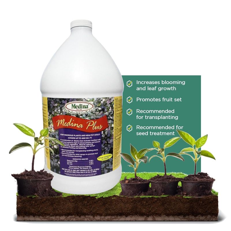 Photo 1 of 
Medina Liquid Soil Activator - Vigorous Plants Healthy Soils | Promotes Root Growth | Balances Soil Compaction for Thriving Garden | Outdoor & Indoor Plant Fertilizer Covers up to 4000 SQ Ft - 1 Gal