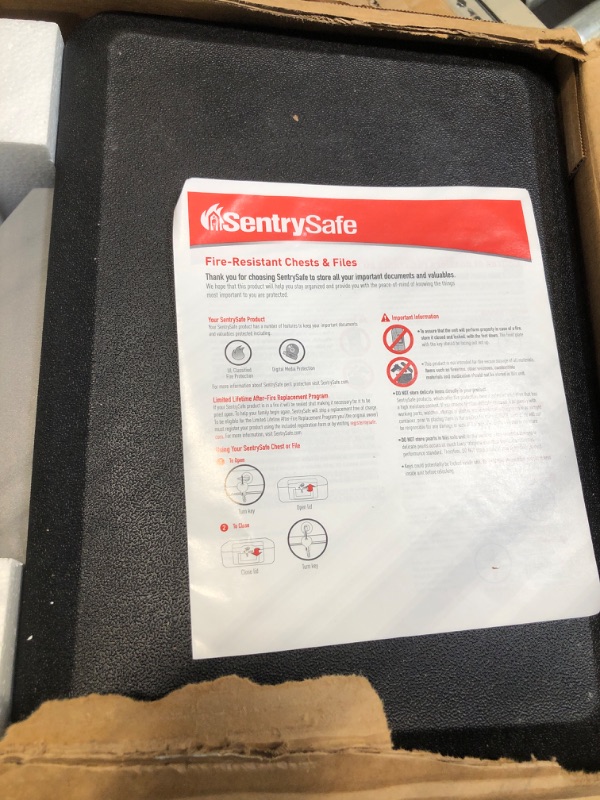Photo 1 of SentrySafe Fireproof Safe Box with Key Lock, Chest Safe with Carrying Handle to Secure Valuables and Jewelry, 0.25 Cubic Feet, 6.3 x 15.3 x 12.1 Inches, 1160 0.25 cu. ft. fire resistant box Box