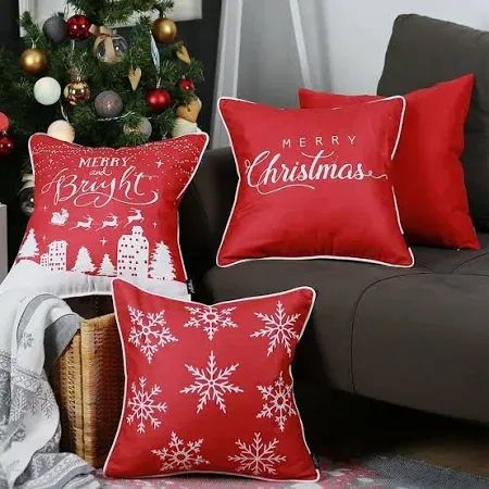 Photo 1 of 18×18 Inch Christmas Pillow Covers Set of 4, Farmhouse Red and White Christmas Throw Pillow Covers Rustic Linen Holiday Pillow Case for Sofa Couch Decorations( 4 packs) 