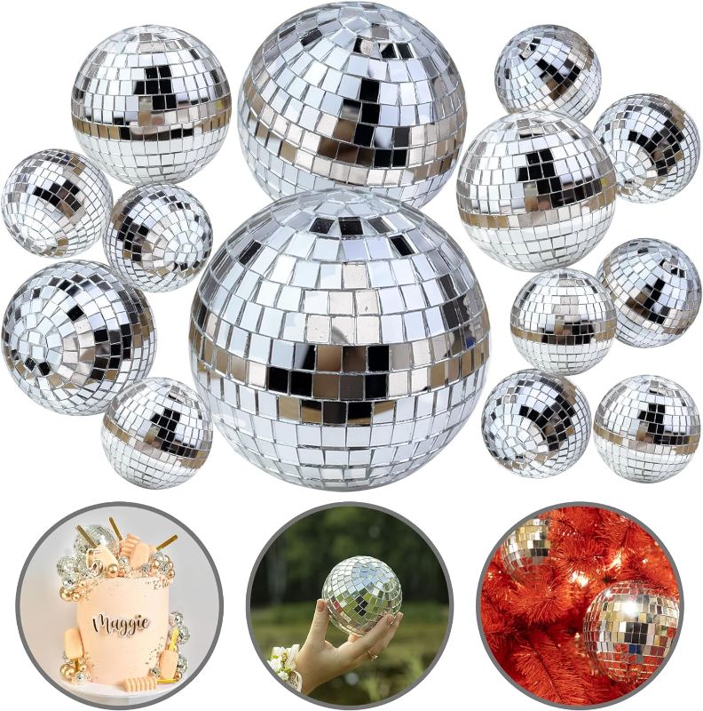 Photo 1 of 14 PCS 1.18inch 1.57inch 2.36inch 2.76inch Disco Ball Cake Decoration Ornaments Reflective Mirror Ball Cake Decoration 70s Disco Themed Party Christmas Tree Decoration
