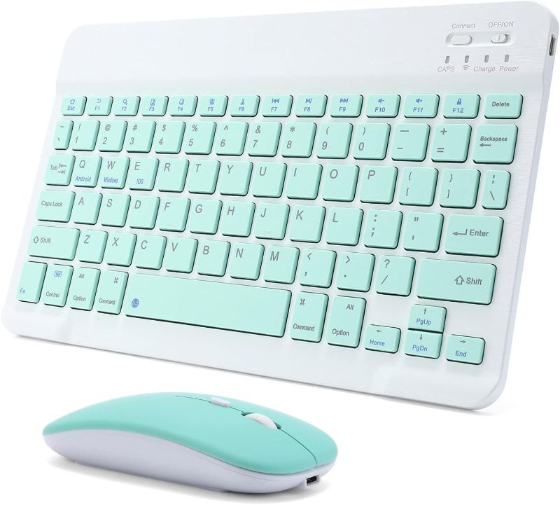 Photo 1 of Rechargeable Bluetooth Keyboard and Mouse Combo Ultra-Slim Portable Compact Wireless Mouse Keyboard Set for Android Windows Tablet Cell Phone iPhone iPad Pro Air Mini, iPad OS/iOS 13 and Above (Green)