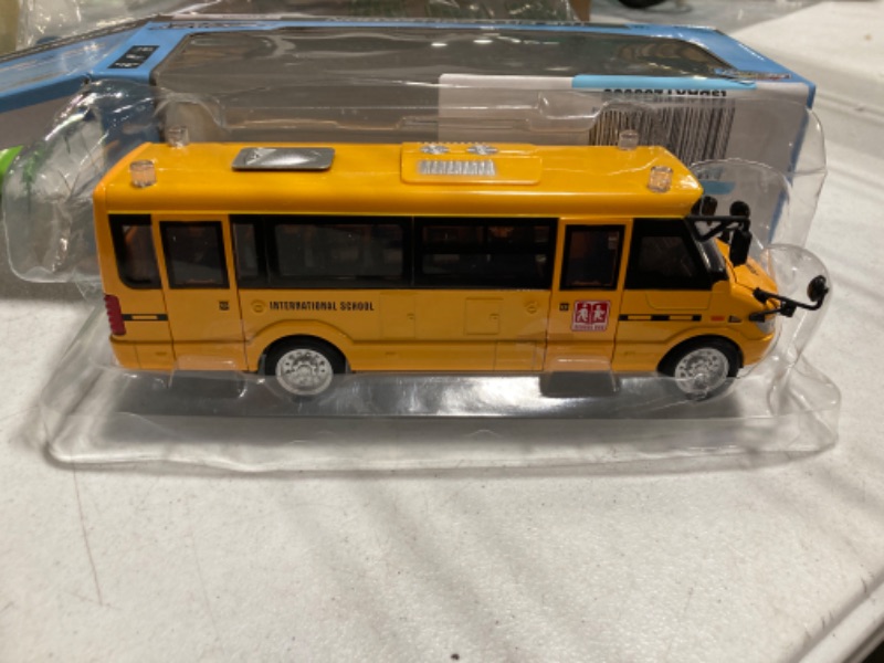 Photo 3 of CORPER TOYS School Bus Toy Die Cast Vehicles Yellow Large Alloy Pull Back 9'' Play Bus with Sounds and Lights for Kids