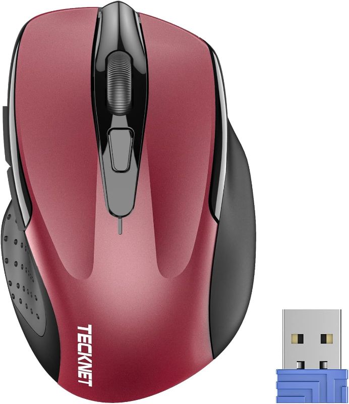 Photo 1 of TECKNET Wireless Mouse, 2.4GHz Ergonomic Computer Mouse, Portable Cordless Mice, Mouse for Laptop, 6 Buttons USB Mouse for Chromebook, Ergo Grip, 24 Months Battery - Red
