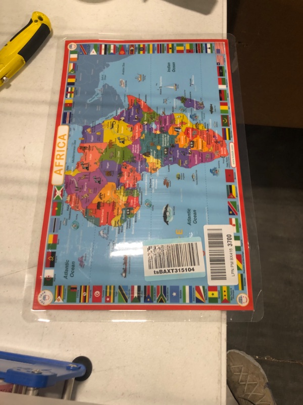 Photo 2 of Map of Africa Kids Educational Placemat - Part of Our World Placemats for Kids Collection with Activities on The Back - Waterproof, Washable Childrens Placemats - Made in The USA