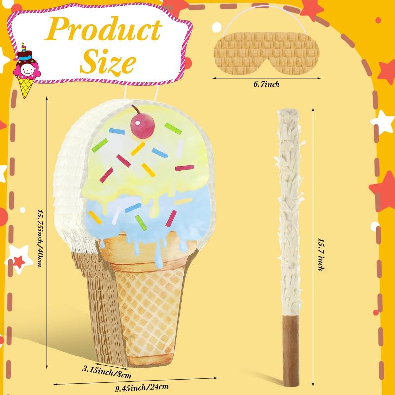 Photo 1 of 3D 19.7 Inch Pinatas for Birthday Party Colorful Pinata with Stick, Blindfold, Confetti for Kids Girls Boys Birthday Baby Shower Party Supplies (Ice Cream)