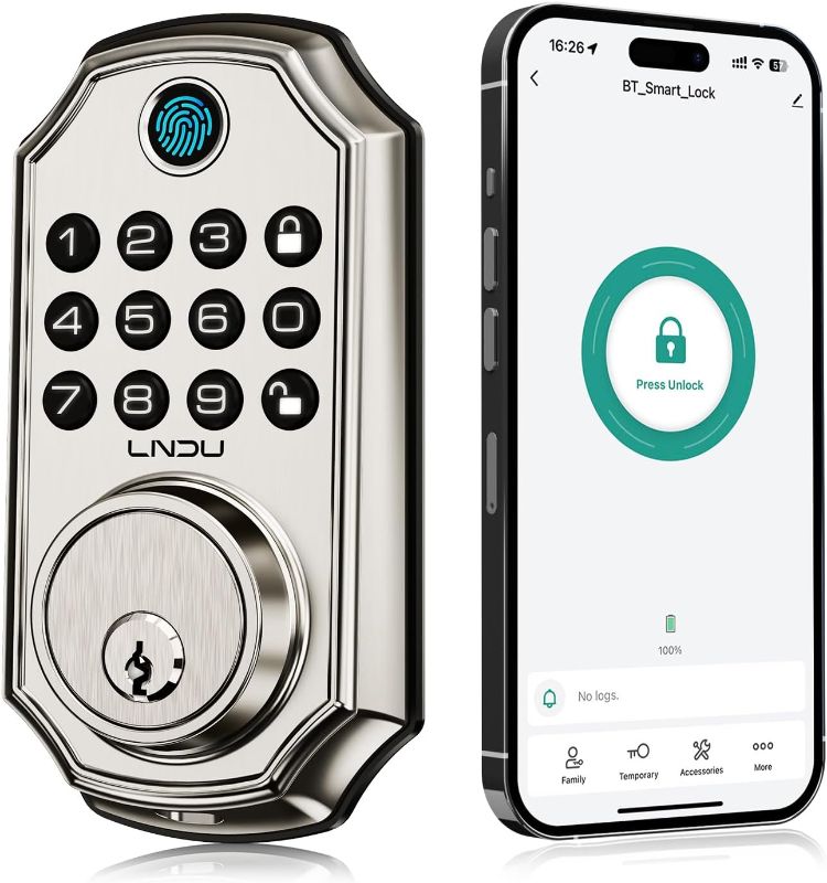 Photo 1 of Keyless Entry Door Lock with App Control, 100 Passcode Smart Locks for Front Door, LNDU Fingerprint Door Lock, Auto Lock Anti-Peeking One Touch Lock Easy Installation, Zinc