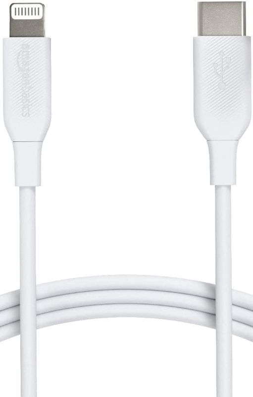 Photo 1 of Amazon Basics USB-C to Lightning ABS Charger Cable, MFi Certified Charger for Apple iPhone 14 13 12 11 X Xs Pro, Pro Max, Plus, iPad, 6 Foot, White
