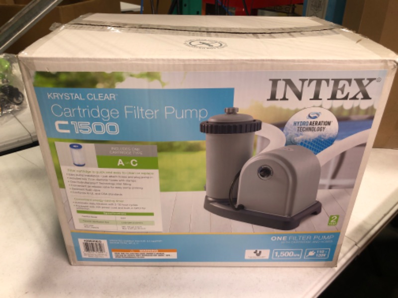 Photo 1 of **PARTS ONLY** INTEX 28635EG C1500 Krystal Clear Cartridge Filter Pump for Above Ground Pools, 1500 GPH Pump Flow Rate & Deluxe Wall Mount Surface Skimmer 1,500 Gallons Per Hour 1,500 Gallons Per Hour Filter Pump + Skimmer