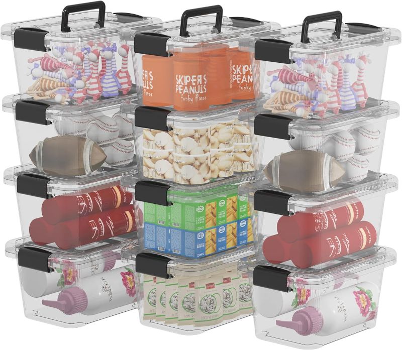 Photo 1 of 12Qt*12 Plastic Storage Bins, Storage Box, 12 Pack, Tote Organizing Container with Durable Lids, Secure Latching Buckles and Handles, Stackable and Nestable, Clear
