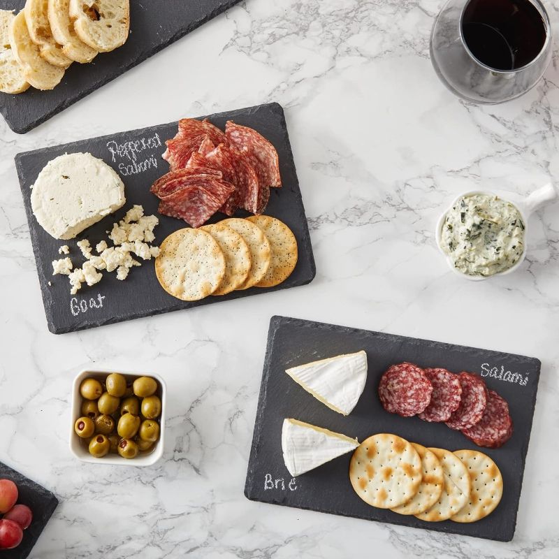 Photo 1 of 12 Pack Mini Slate Charcuterie Boards for Individual Platter and Cheese, Stone Plates with Chalk for Signs (6x9 in)