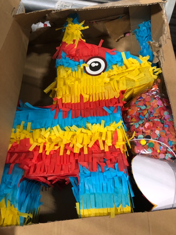 Photo 2 of Lenwen Donkey Pinata 16 x 10 x 3 Inch Fiesta Donkey Pinata Bundle with Stick Blindfold and Confetti Mexican Pinata Rainbow Donkey Pinata for Kids Birthday, Cinco De Mayo Fiestas Party Favors Decor