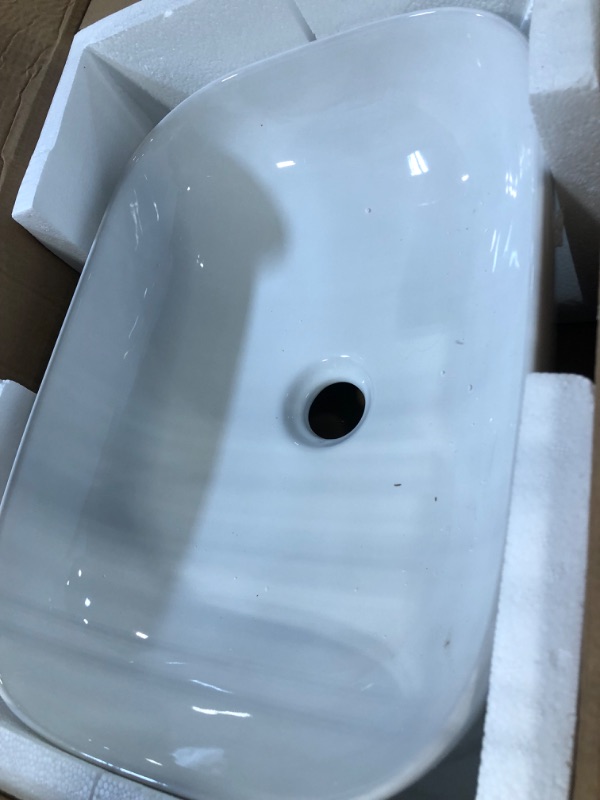 Photo 2 of 18"x13" Bathroom Sink, Vessel Sink with Faucet and Drain Combo, Rectangle Bathroom Sink with Waterfall Bathroom Faucet, Above Counter Countertop Ceramic Sink Bowl for Bathroom Lavatory Vanity 18" x 13" ?White Basin, Brushed Nickel Faucet-1