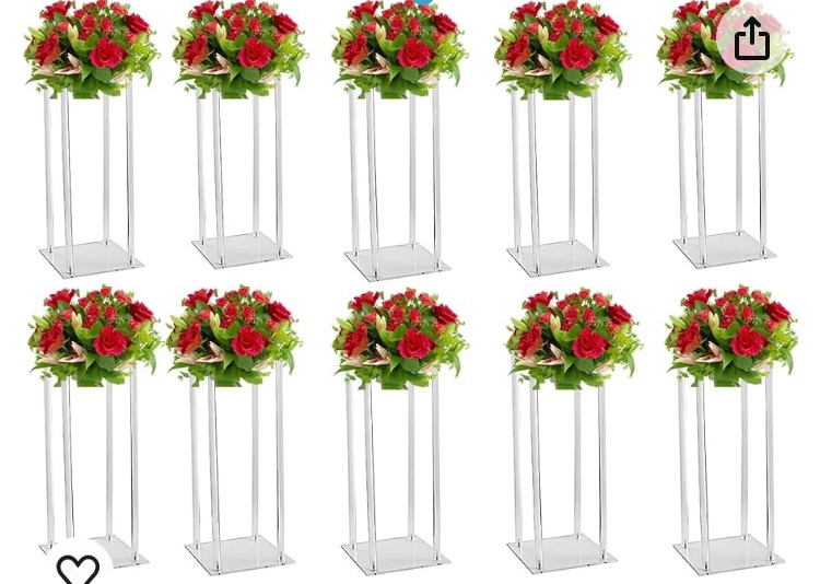 Photo 1 of 10 Pcs Acrylic Clear Vases for Wedding Centerpieces, 23.62in Tall Flower Vases, Engagement Home Party Table Decor Centerpiece Vases, Rectangular Acrylic Flower Stand with 50 Pcs Gold Napkin Rings