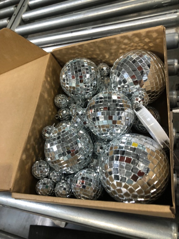 Photo 2 of 20 Pcs Hanging Mirror Disco Ball Ornaments Glass Disco Balls Decoration Different Sizes 70s Reflective Mini Disco Ball Decor with Rope (2.4 Inch, 2 Inch, 1.6 Inch, 1.2 Inch)