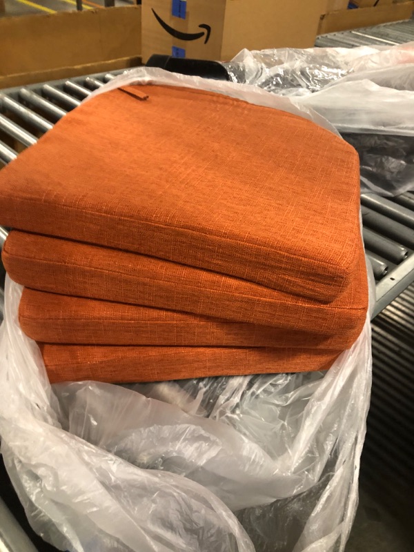 Photo 2 of Chair Cushions for Dining Chairs 4 Pack - Kitchen Chair Cushions with Ties and Non-Slip Backing - Dining Chair Pads 16"X16"X2", Orange Orange Pack of 4