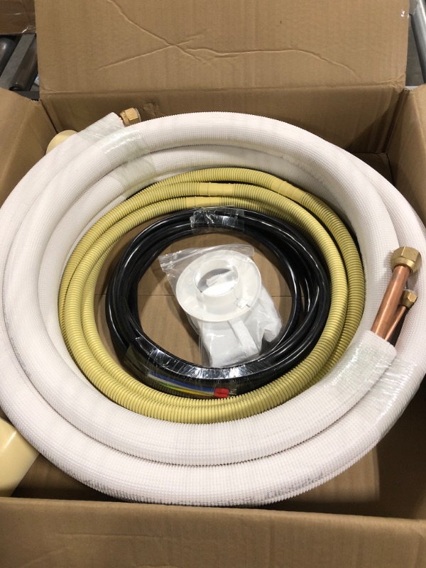 Photo 3 of 16ft Length Mini Split Line Set,1/4" 5/8" OD Copper Pipes Tubing and 3/8 White PE Thickened Insulated Coil with Flared Nuts for Mini Split Air Conditioner HVAC or Heat Pump System. (16Ft(1/4+5/8))