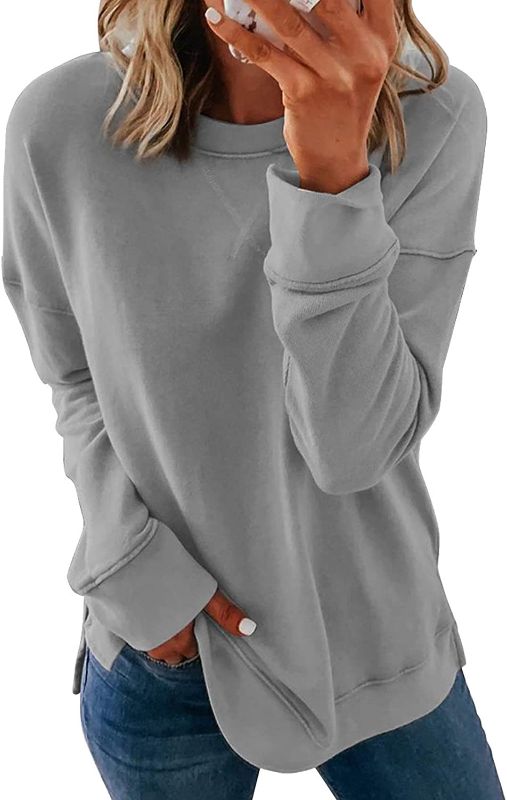 Photo 1 of Acelitt Women Long Sleeve Crewneck Sweatshirt Side Split Pullover Tops Large