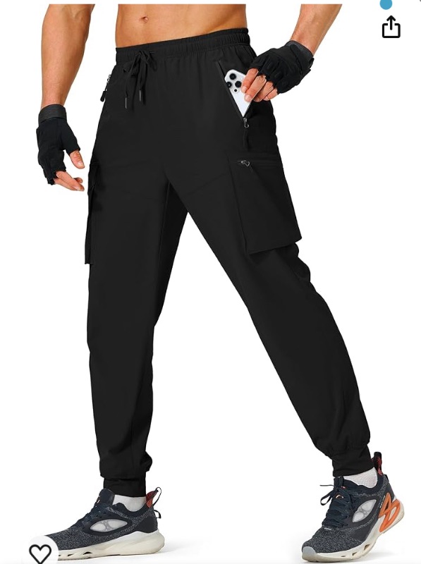 Photo 1 of Men's Hiking Pants Cargo Lightweight Quick Dry Elastic Waist Golf Joggers with Zipper Pockets Water Resistant