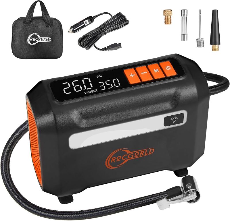 Photo 1 of ***SOLD AS PARTS*** 
R8 Tire Inflator Portable Air Compressor, DC 12V Air Compressor for Car with Large Dual Digital Screen, 3X Faster Inflation Air Pump for Car Tires, Bike, Ball, Motor - Car Accessories
