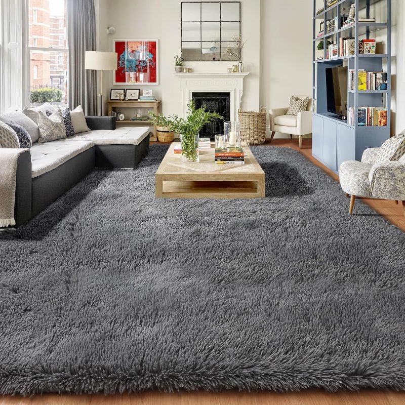 Photo 1 of  8x10 Living Room Rug Grey, Soft Large Rugs for Bedroom, Thick Shaggy Big Carpet, Plush Fur Kids Rugs for Playroom, Fuzzy Modern Area Rug for Classroom, Home Decor, Shag Indoor Fluffy Rug
