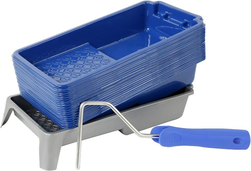 Photo 1 of 3 pack  Disposable Paint Tray Liners Blue Plastic Paint Roller Tray for Household (Fit for 4 Inch Paint Rollers)