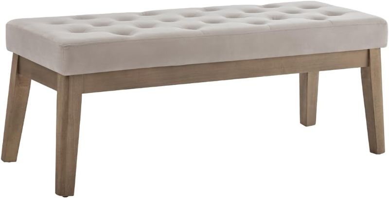 Photo 1 of 24KF Velvet Upholstered Tufted Bench with Solid Wood Leg,Ottoman with Padded Seat-Taupe
