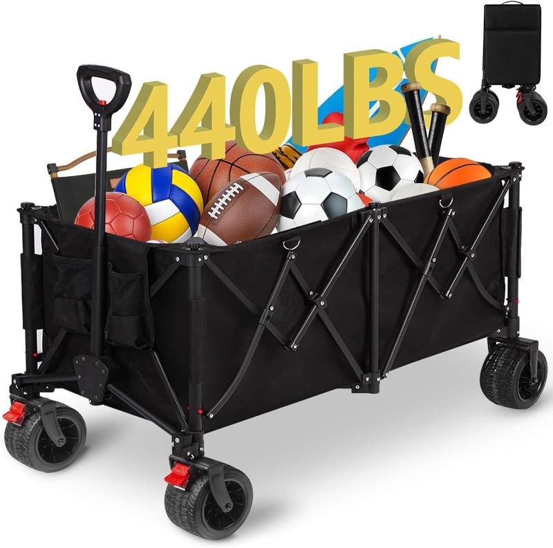 Photo 1 of 42''L Collapsible Foldable Wagon Cart with 440lbs Weight Capacity?Heavy Duty 260L Large Capacity Garden Cart with Big All-Terrain Solid Wheels?Extra Large Wagons with Side Pockets for Camping Garden
