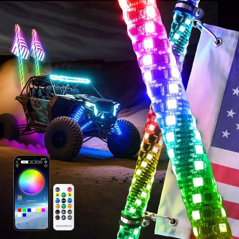 Photo 1 of 3FT LED Whip Lights for UTV RGB Chasing/Dancing Light Remote Control APP-Supported, 600+ Color Mode Combinations, RGB Chasing Lighted Antenna Whips for UTV, ATV, Truck, Dune Buggy
