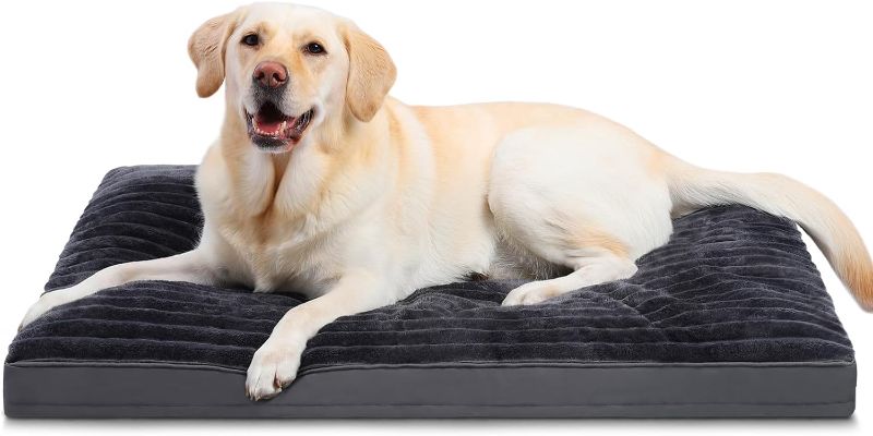 Photo 1 of  Extra Large Dog Bed Washable with Removable Cover Waterproof, Dog Crate Bed for XL XLarge Dogs, Fluffy Flannel Pet beds Anti-Slip Kennel Pad 42 inch 41 * 27 inch