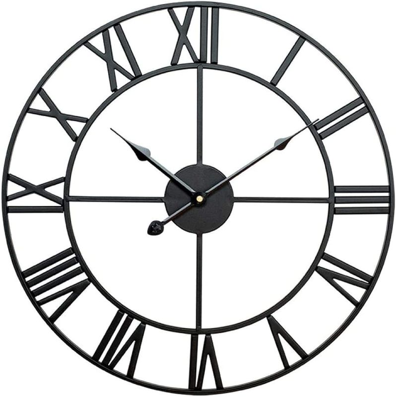 Photo 1 of ***NON FUNCTIONAL//SOLD AS IS*** 
Wall Clock Iron Roman Numeral Wall Clock - Wrought Iron Mute Wall Clock Living Room Retro Decoration Metal Wall Clock Clock-Black_40cm Home Art Decoration Clock Modern Round Wall Clocks