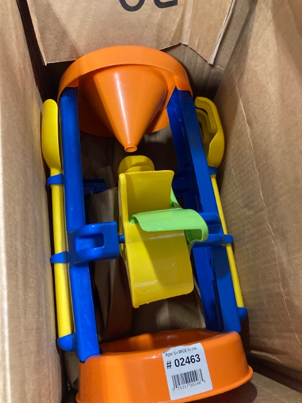 Photo 2 of American Plastic Toys Kids’ Sand and Water Wheel Tower, Flowing Sand and Water, Built-in Top Funnel, Sieve, and Wheels, Shovel and Rake Included, Learn About Solids, Liquids, Combination, for Ages 3+ (02460)