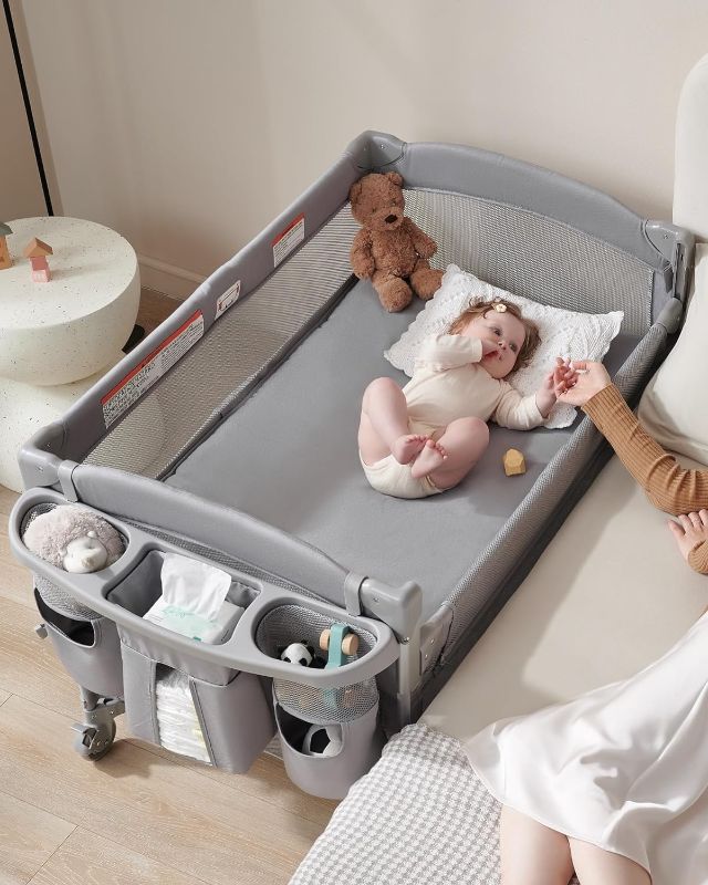 Photo 1 of AirClub Baby 4 in 1 Bassinet Bedside Sleeper, Baby Bedside Crib Sleeper, Playard, Portable Diaper Changing Table, Baby Bassinet for Newborn Baby
