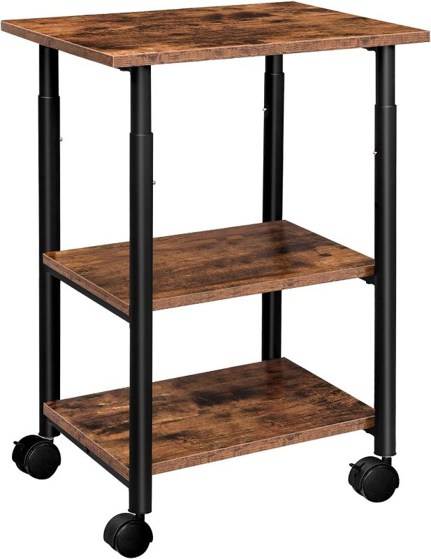 Photo 1 of HOOBRO Printer Stand, 3-Tier Industrial Under Desk Printer Cart with Shelf, Mobile Heavy Duty Storage Rack on Wheels for Home, Office Rustic Brown and Black BF03PS01
